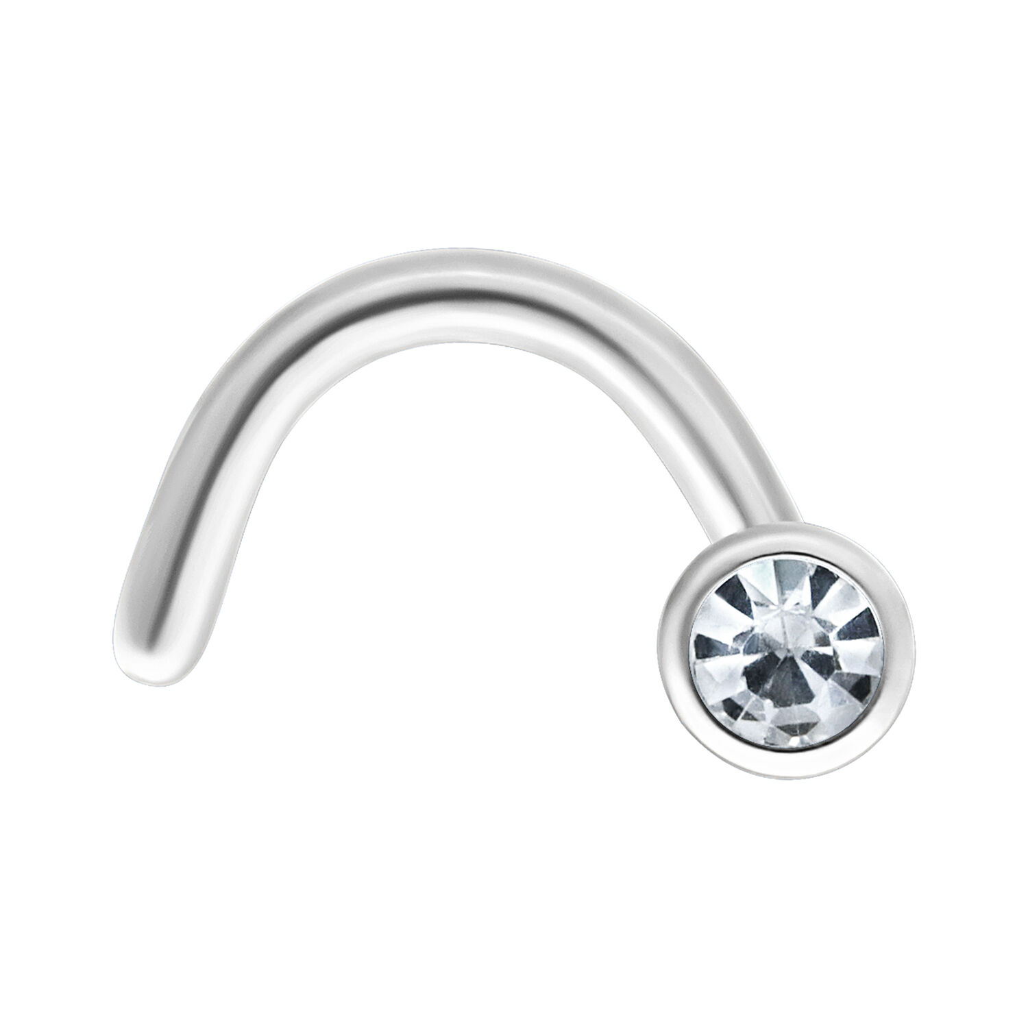 Weißgoldener Nasenstecker mit klarem Kristall auf weißem Hintergrund