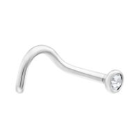 Weißgoldener Titan-Nasenstecker mit klarem Kristall vor weißem Hintergrund