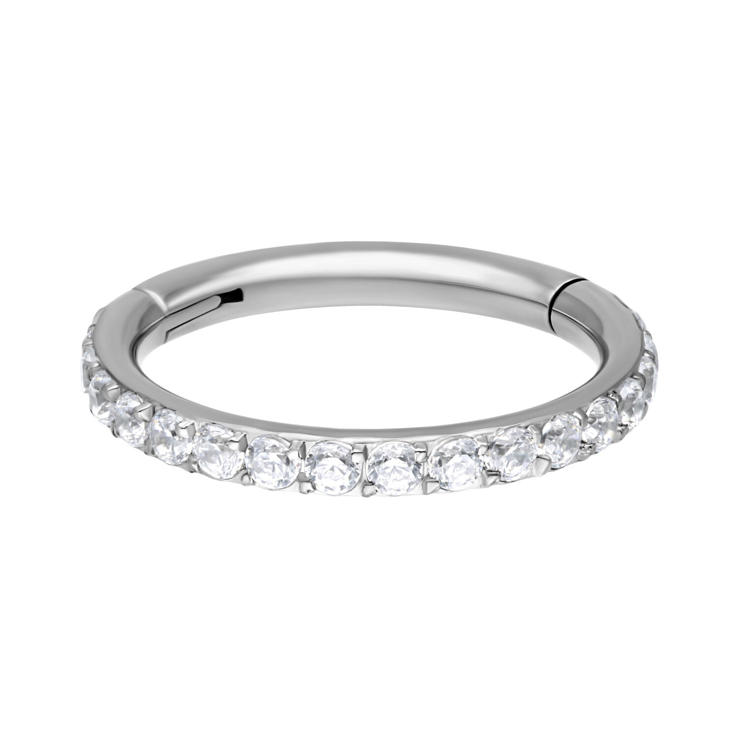 Silberfarbener Piercing Ring mit Kristallen, 6,0 mm Innendurchmesser, auf weißem Hintergrund