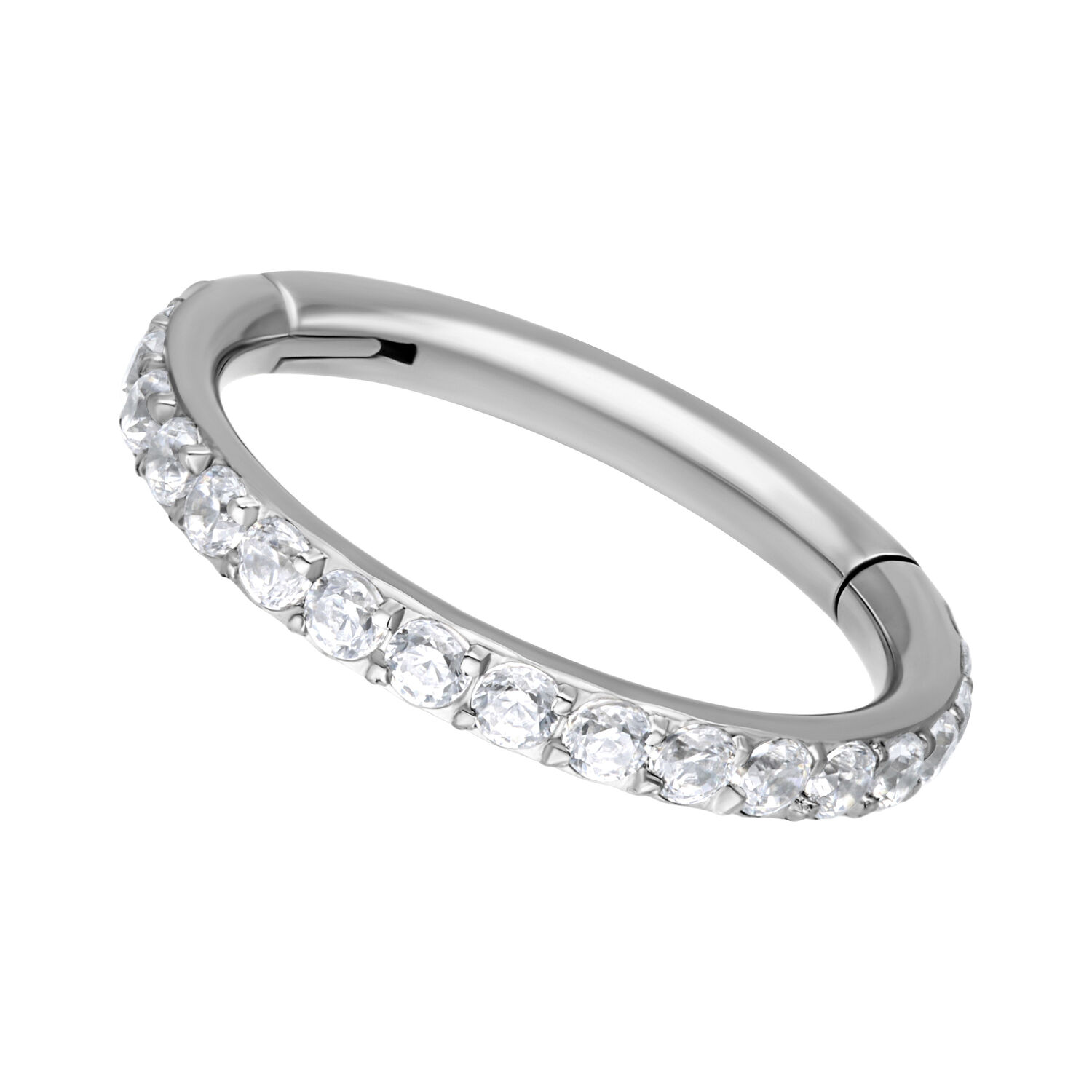 Silberner Piercingring mit Kristallen, 6,0 mm Innendurchmesser, auf weißem Hintergrund