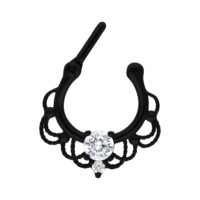 Schwarzer Piercingring aus Chirurgenstahl mit klaren Kristallen auf weißem Hintergrund