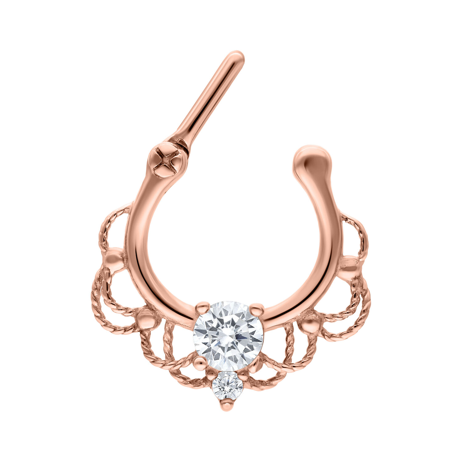 Roségoldener Septum Clicker aus Chirurgenstahl mit klaren Kristallen