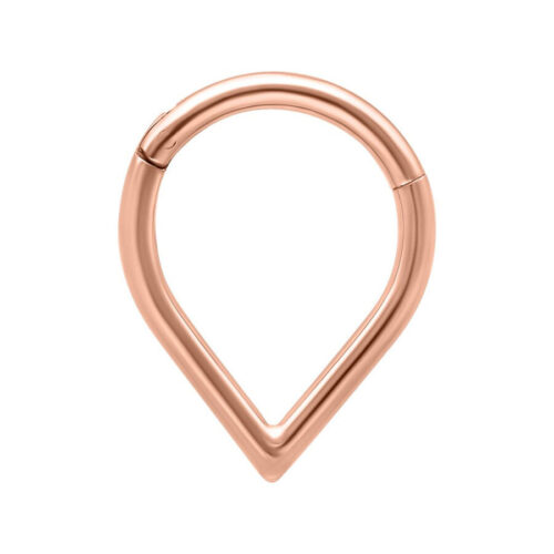 Roségoldener Teardrop Clicker aus Titan auf weißem Hintergrund