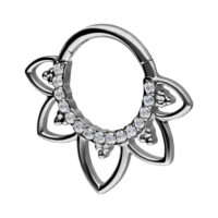 Oriental Septum Clicker mit Kristallsteinen Silberner Septum Clicker aus Titan mit klaren Kristallsteinen
