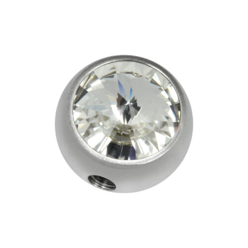 Silberner Aufsatz aus Titan mit klarem Kristall auf weißem Hintergrund