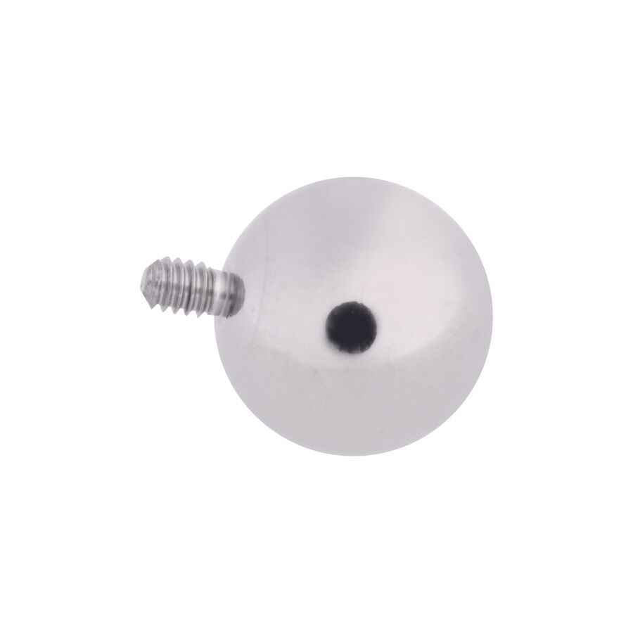 Silberner Rattleball aus Titan mit Außengewinde auf weißem Hintergrund