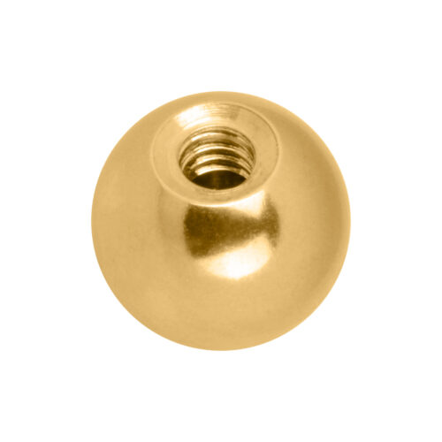 Goldene Metallkugel mit Innengewinde auf weißem Hintergrund