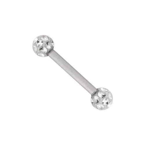 Silbernes Titan Barbell mit kristallklaren Kugeln, 8mm Länge