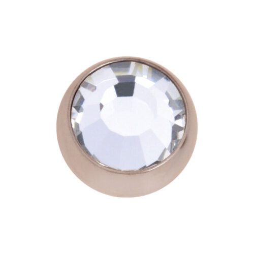 Runder Piercing-Aufsatz aus roségoldenem Chirurgenstahl mit klarem Kristall auf weißem Hintergrund